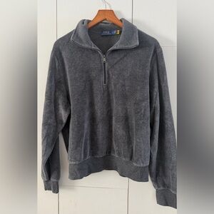 Ralph Lauren Velour Charcoal Quarter Zip Sweater M